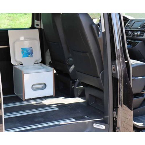 VW T6, VW T5 Porta Potti box high-gloss white including upholstery (light grey)