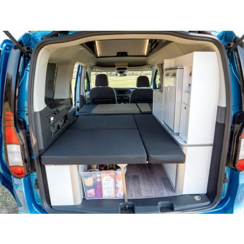 Camp bed with folding bench seat for VW Caddy 5 L2