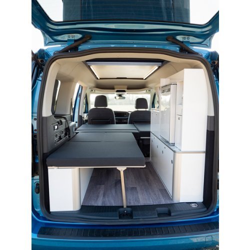 Camp bed with folding bench seat for VW Caddy 5 L2