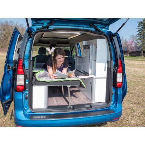 Camp bed with folding bench seat for VW Caddy 5 L2