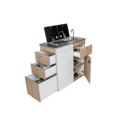 Kitchen block for Mercedes Sprinter - Black top - Apple / White