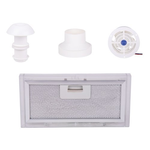 Exhaust air set 4-part with roof chimney, fan, adapter, filter