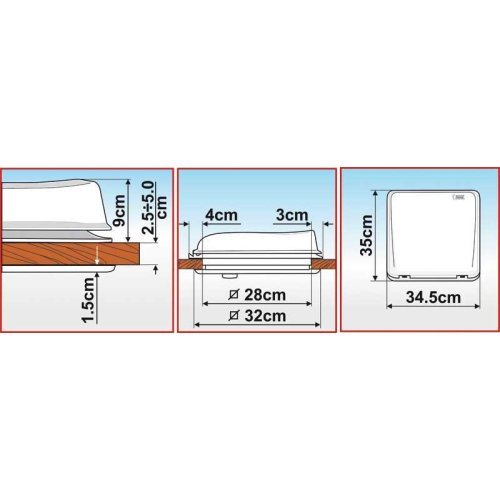 Fiamma Skylight with crank handle, 12V Vent, 28x28cm
