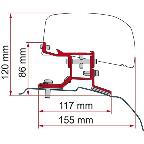 Adapter for roof awning F40van Ford Transit Custom short wheelbase