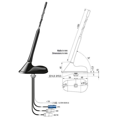 12V roof antenna for panel vans with a metal roof