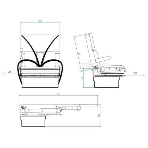 Seat/sleeper bench, one side armrest, 3-point belts, bed:1700x1000mm