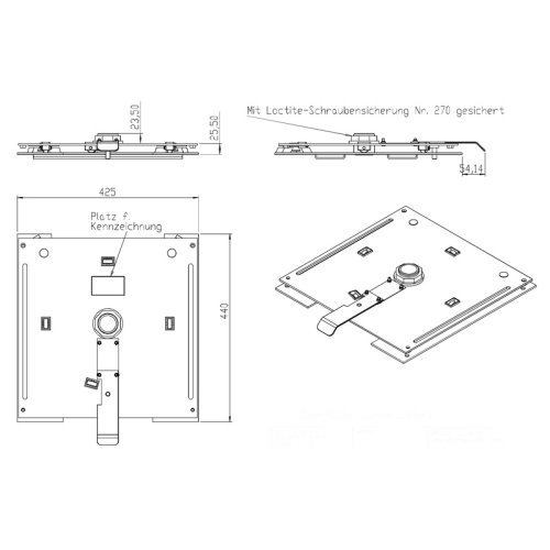 Rotary console passenger side - flat base for VW T5 and T6
