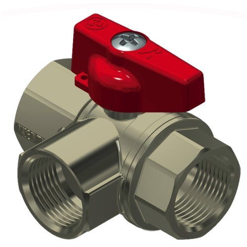 Three-way aluminum stopcock, 1/2" female thread, with short handle