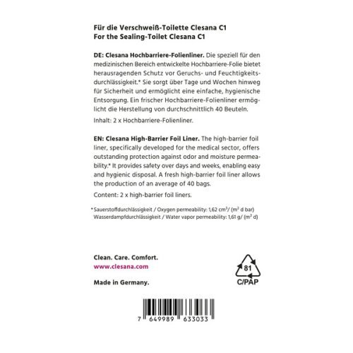 Barrier foil liner for Clesana C1 toilet