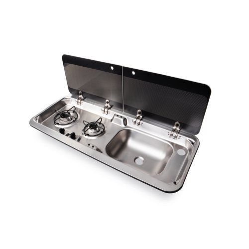 Cooker-sink combination 2-piece glass cover - sink right