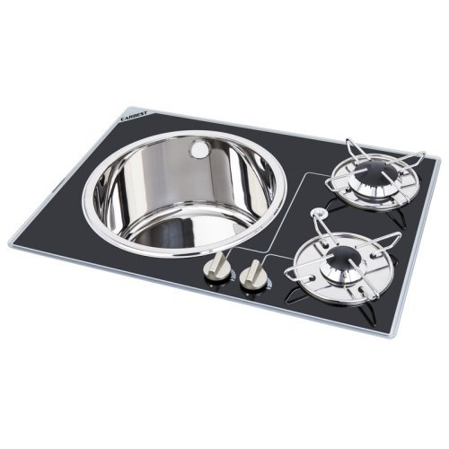 Hob/sink combination - 2-burner with safety glass