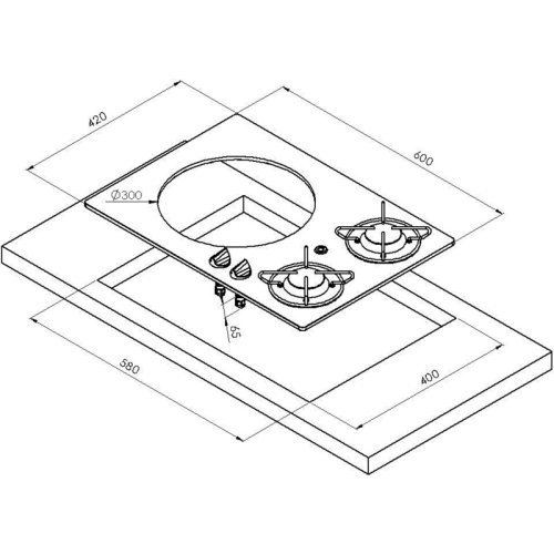 Hob/sink combination - 2-burner with safety glass