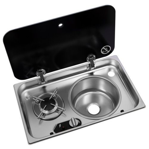 Hob/sink combination - 1-burner with glass cover