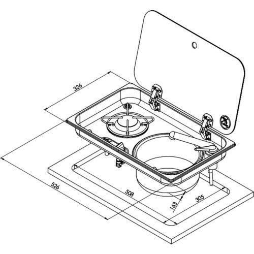 Hob/sink combination - 1-burner with glass cover