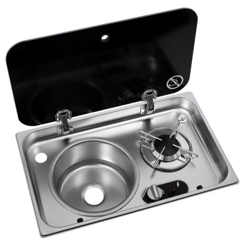 Hob/sink combination - 1-burner with glass cover