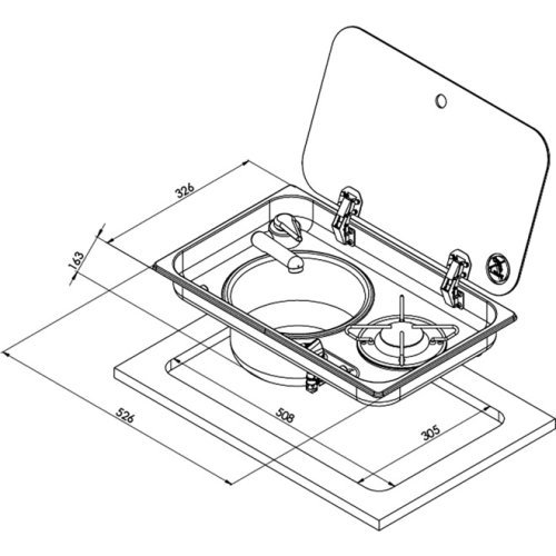 Hob/sink combination - 1-burner with glass cover