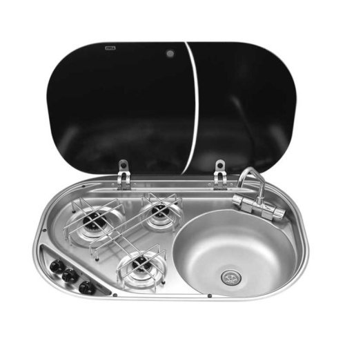 Cooker sink combination with glass cover
