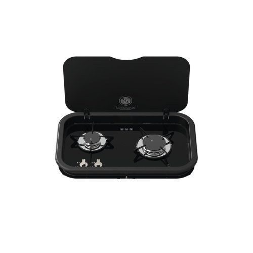 Gas stove Topline 165 2-flame - With glass hob and glass lid behind