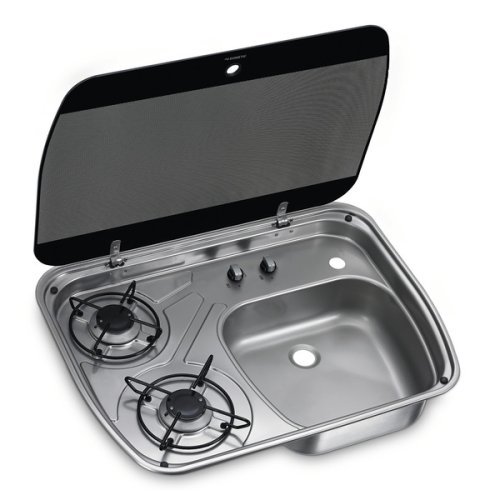 Sink stove combi stainless steel with glass cover 600 x 445 mm - HSG2445