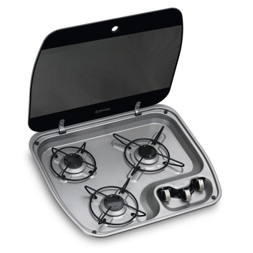 Gas cooker stainless steel 3-flame with glass cover