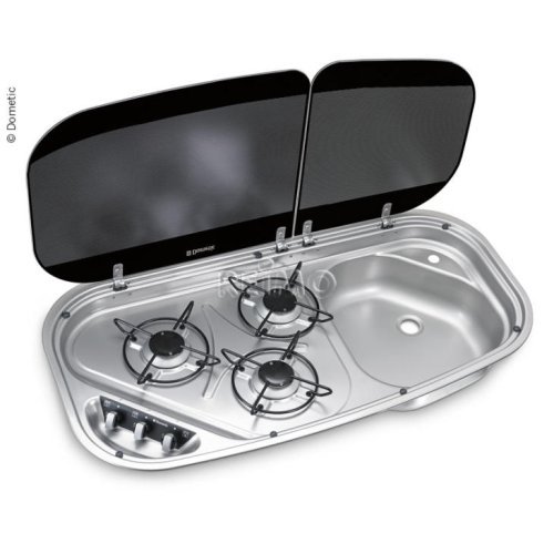 Sink/cooker combination 3-flame 840x436 mm, stainless steel 30mbar, HSG3436