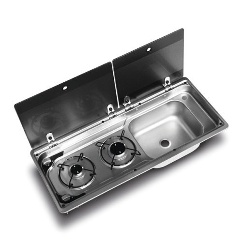 Cooker/sink combination with 2-part glass cover