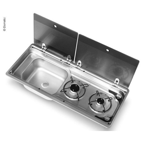 Cooker/sink combination with 2-part glass cover