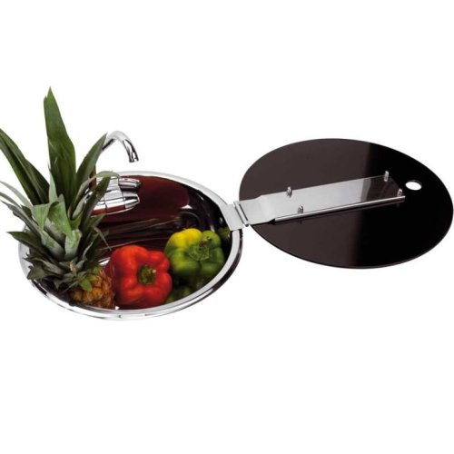 Stainless steel sink with tap and glass cover, Ø 30cm