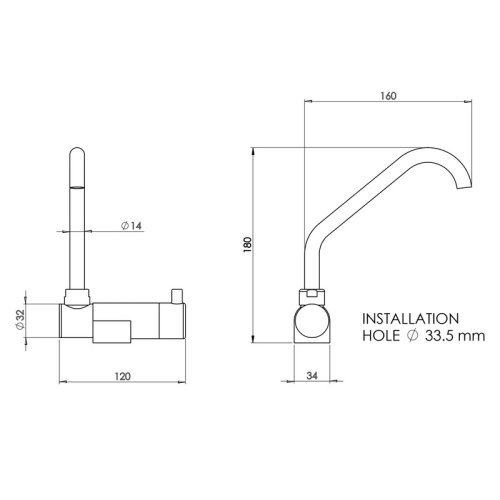 Single lever mixer for washbasins 350x320x180