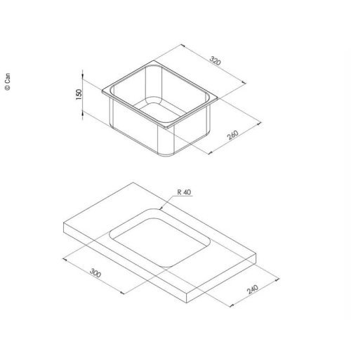 Built-in sink stainless steel 26 x 32 x 15cm