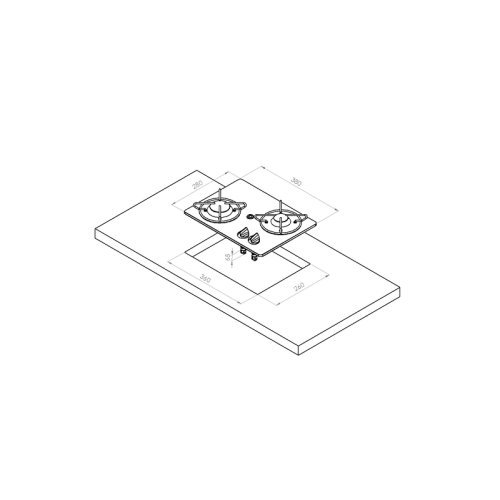 Built-in gas hob 2 flame - burners side by side