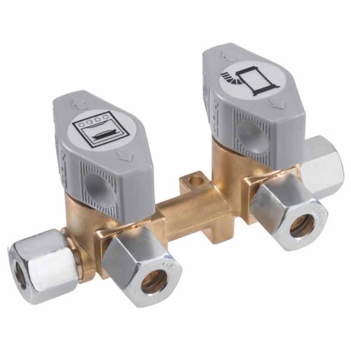 2-way quick shut-off valve for 10 mm inlet and 8 mm outlets