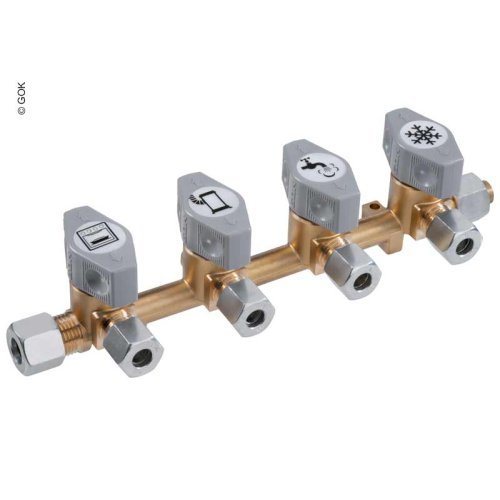 4-way quick shut-off valve for 10 mm inlet and 8 mm outlet