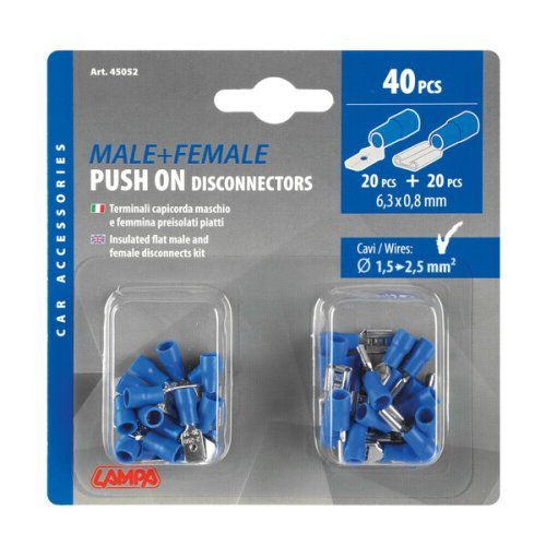 Flat receptacle and plug for plug housing 6.3 mm x 0,8 mm - Set of 40