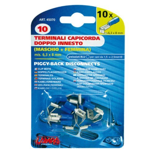 Double flat connector blue for wire cross section 1.5 to 2 mm - Set of 10