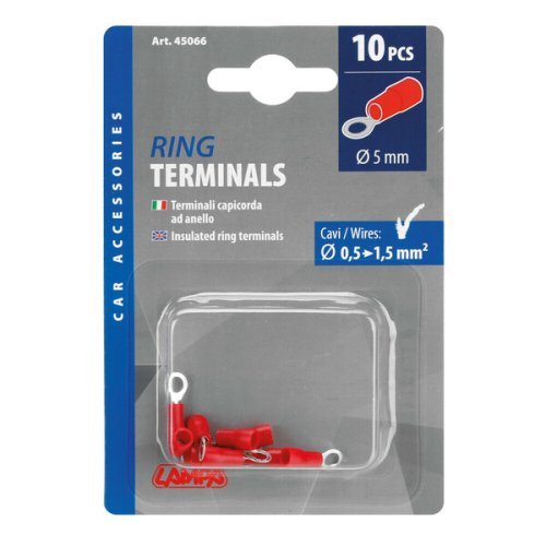 Ring cable lug red 5 mm for 0.5 to 1.5 mm wire cross section - Set of 10