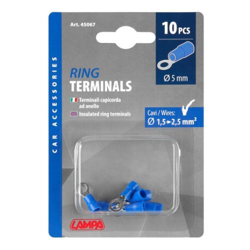 Ring cable lug blue 5 mm for 1.5 to 2.5 mm wire cross section - Set of 10