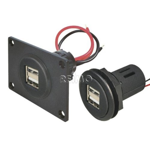 USB panel box 12 / 24 V with double USB 2 x 2.5 A - With mounting plate