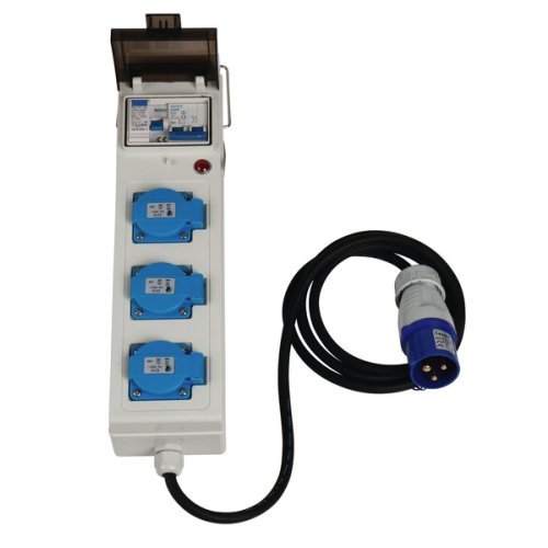 3-fold socket strip with three shock-proof sockets