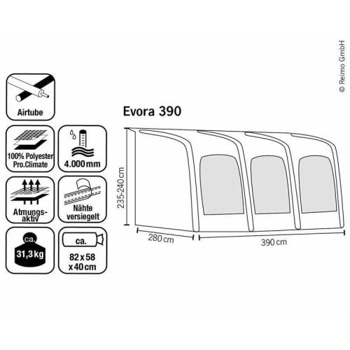 Campervan awning EVORA390,breathable