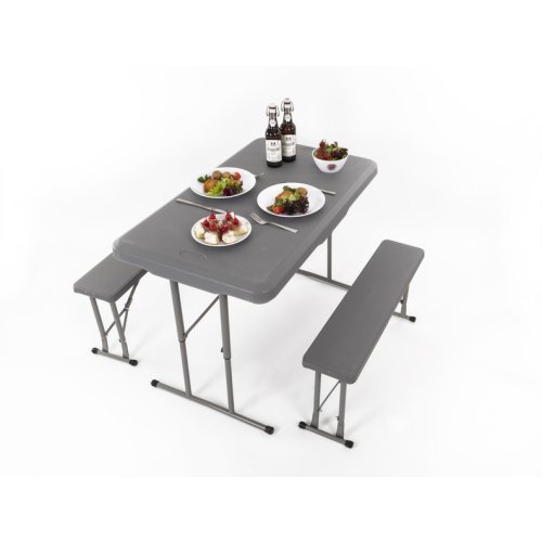 Camping Picnic Table, EASY, Camp4, Grey, with 2 Benches