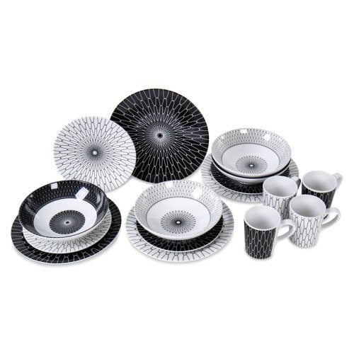 Premium Melamine Tableware Set Black-White - For 4 people