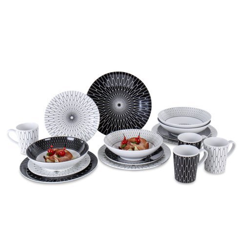 Premium Melamine Tableware Set Black-White - For 4 people