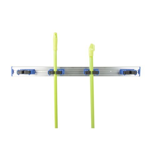 Broom holder with 5 clips in blue, 70cm