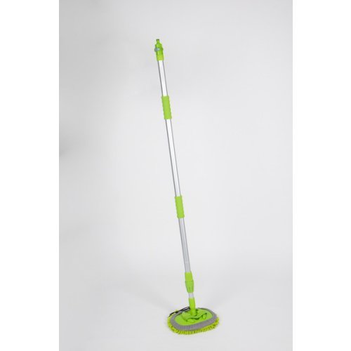 Telescopic washing brush with round microfiber head