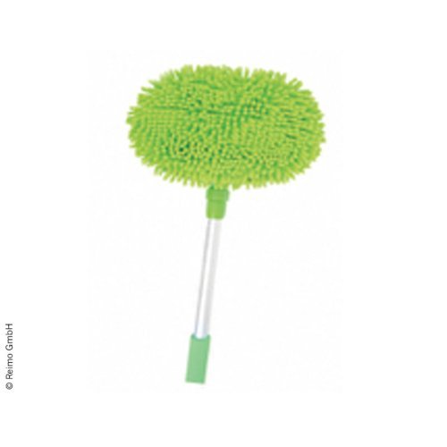 Telescopic washing brush with round microfiber head