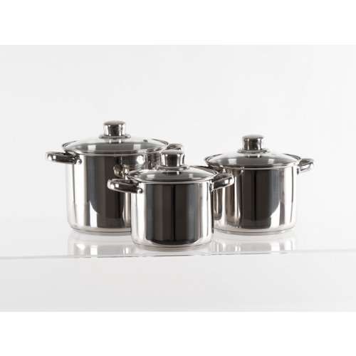 Stainless steel pot set with glass lid, 6 pieces