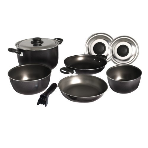 9-piece camping pot set, aluminium, silver/black