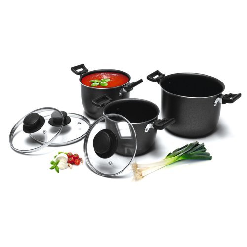 Aluminium pot set 6 parts dark grey