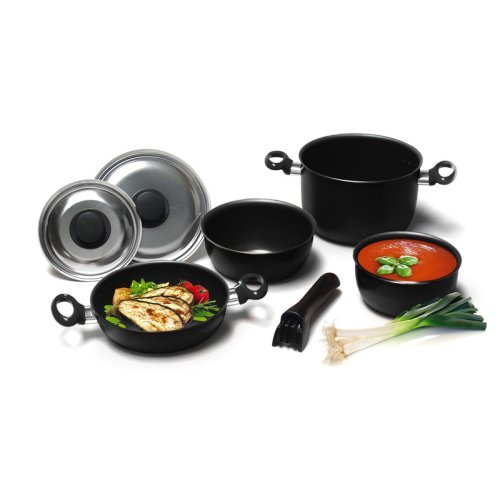 Alu-pan set, 7 parts black, inside: grey